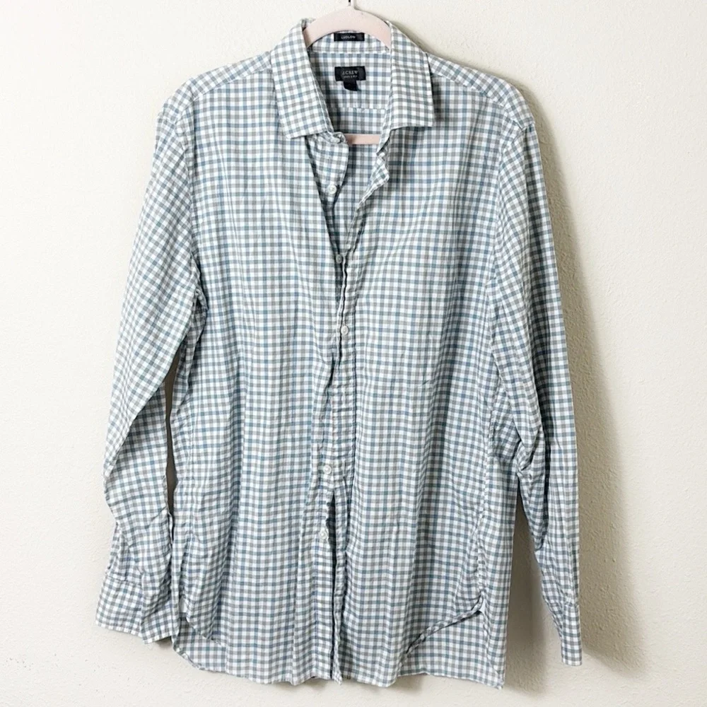 J. Crew Ludlow 120’s 2 PLY Gingham Blue Grey Long Sleeve Button Down Shirt L